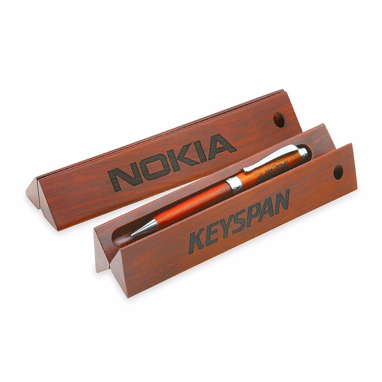 Bunker WoodTriangular Pen Box w/Pen Stand - Blank
