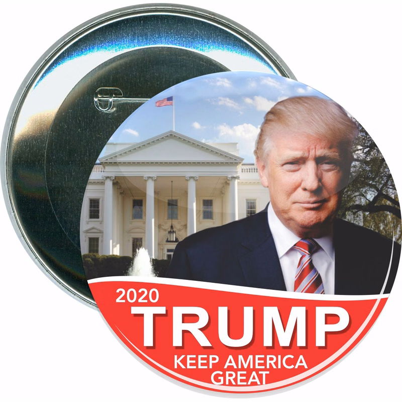 Trump 2020, Photo with White House, Red, Political Button