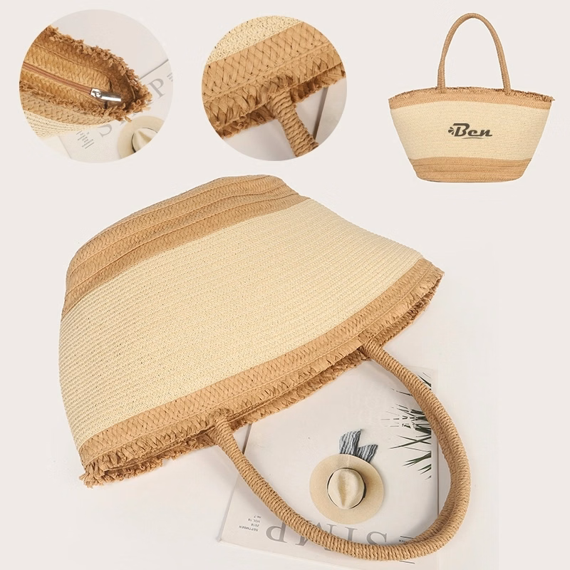 Zipper Top Large Capacity Straw Beach Bag