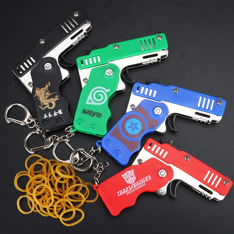 Rubber Band Gun /Mini Metal Folding with Keychain, promotional toy with logo imprint 1