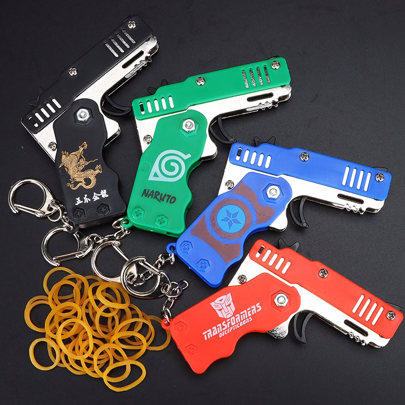 Rubber Band Gun /Mini Metal Folding with Keychain