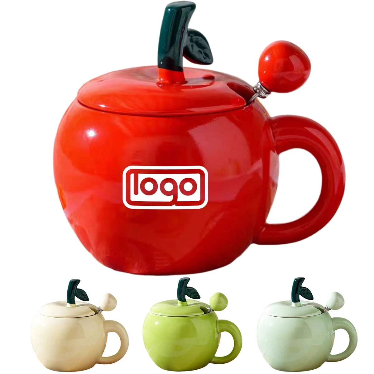 14oz Ceramic Apple Shaped Mug with Spoon 1