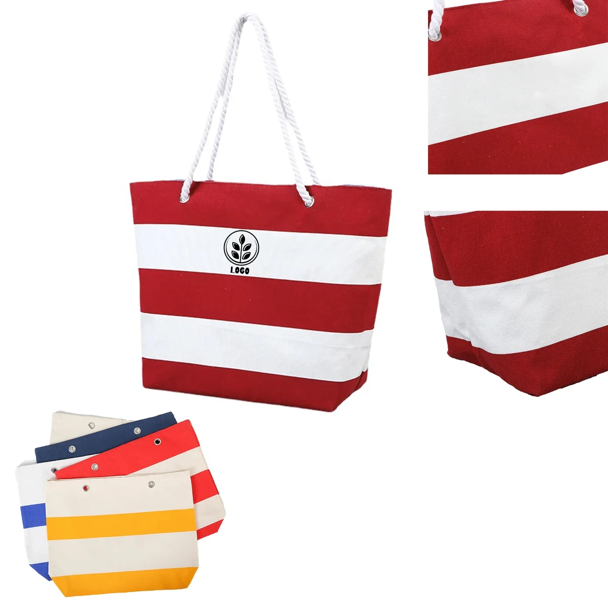 Prime Line Cotton Beach Tote Bag With Rope Handle 1