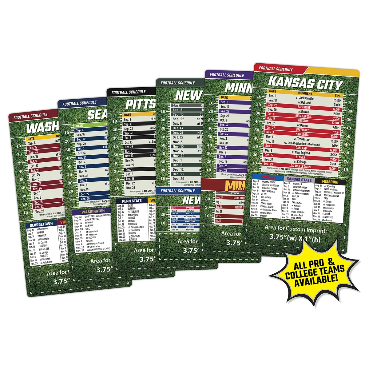 Magnet Football Sport Schedules - 4x7 Round Corners - TEXAM 1