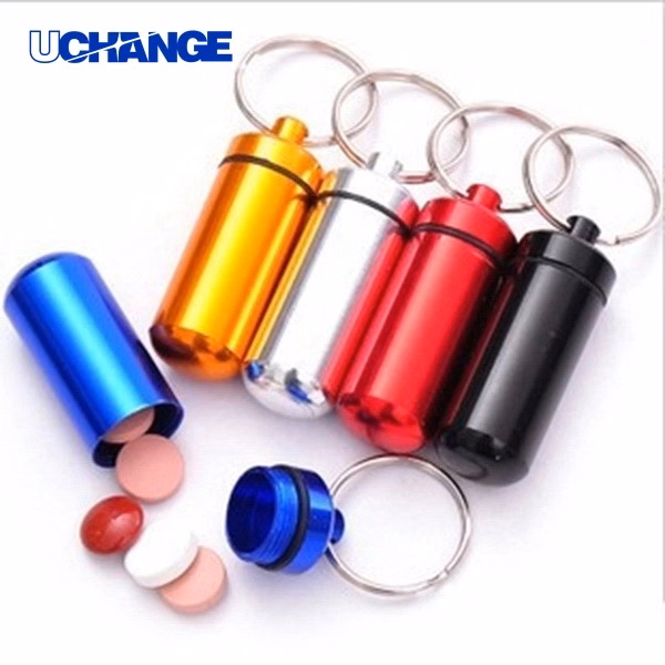 Metal Pill Box Keychain Compact Medicine Case for Travel