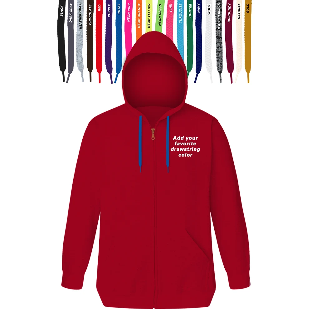 Custom Drawstring Zip Front Hoodie, custom hoodie or sweatshirt with logo imprint 1