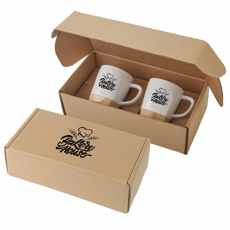 11 Oz. Ceramic Mugs w/Removable Bamboo Coaster Gift Set