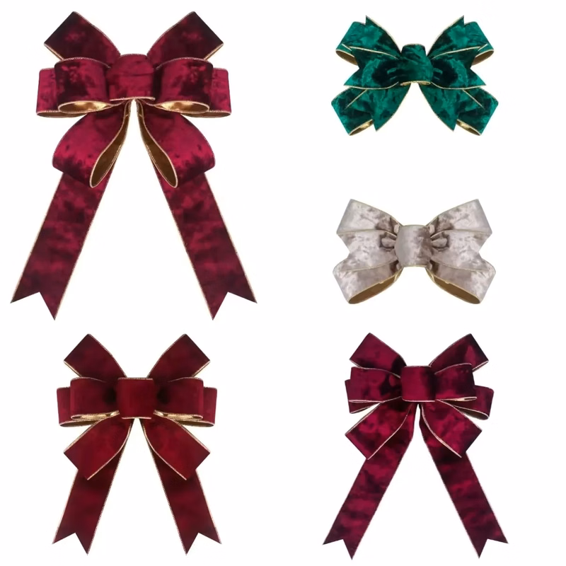 Velvet Burgundy Wreath Bows Decorative Ornaments