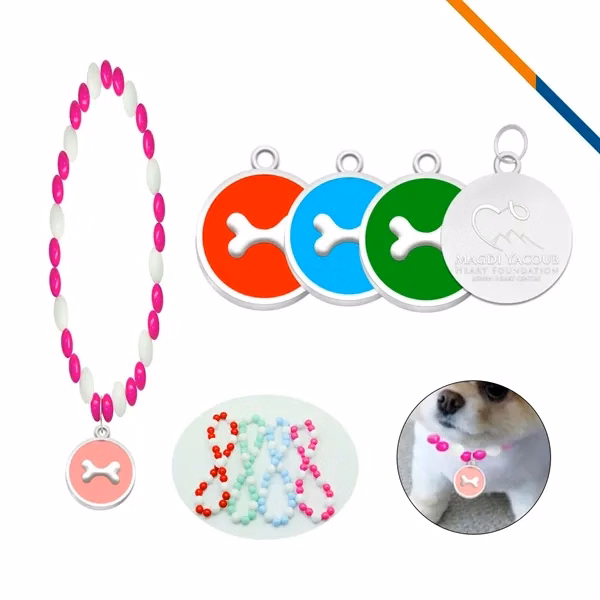 Custom Plastic Pet ID Tag with Beaded Necklace — Corporate Dog Safety Giveaway