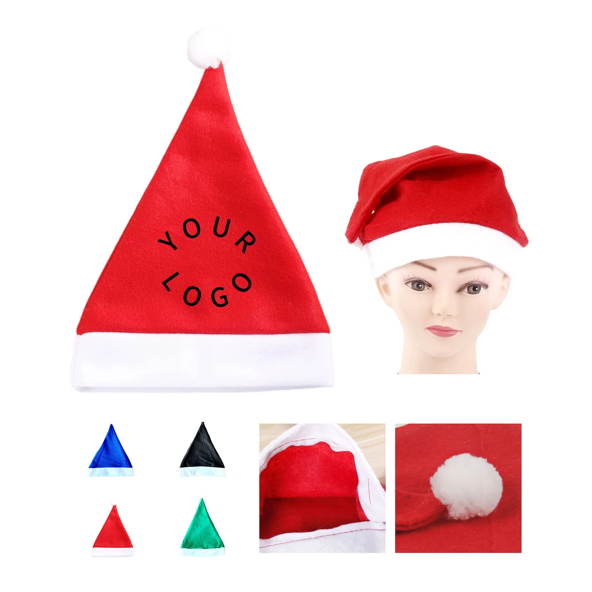 Velvet Christmas Santa Hat With Plush Liner 11.81" Width 15.75" Height 1