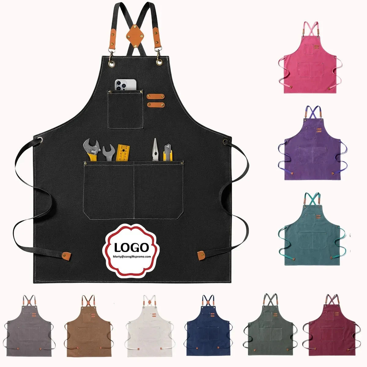 Canvas Cross Back Aprons with Adjustable Strap and Pocet 1