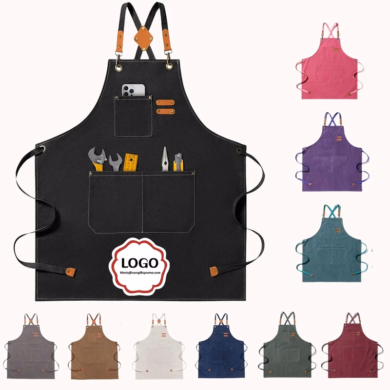 Canvas Cross Back Aprons with Adjustable Strap and  Pocet