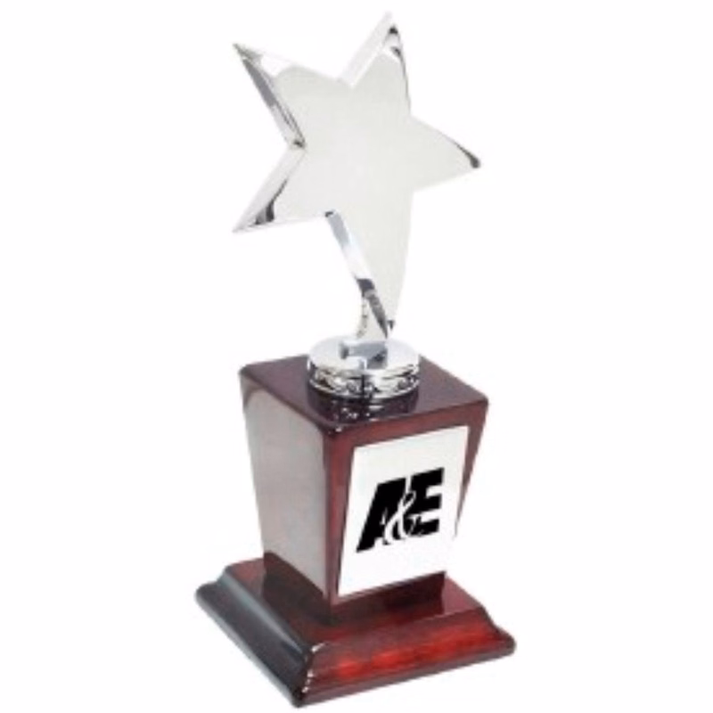 7 1/2" Silver Star w/Rosewood Piano Finish Base Trophy