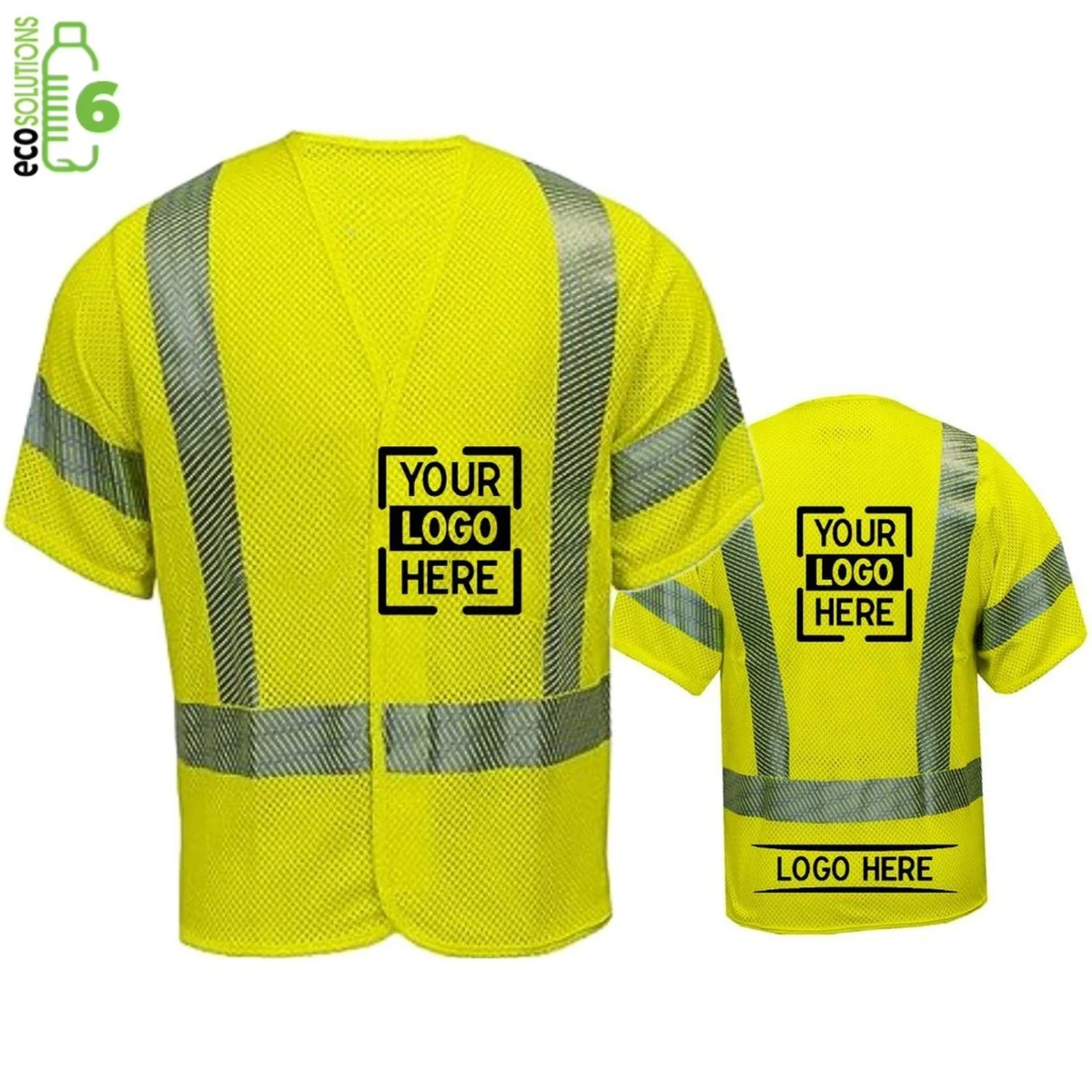 rPET Class 3 Segmented Safety Hook & Loop Mesh Vest With Pockets, custom uniform with logo imprint 1