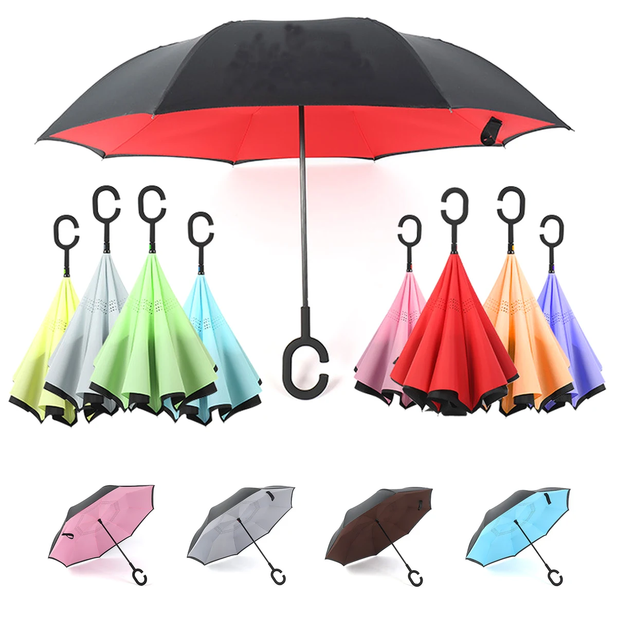 Reverse Foldable C-shape Handle Umbrella 1