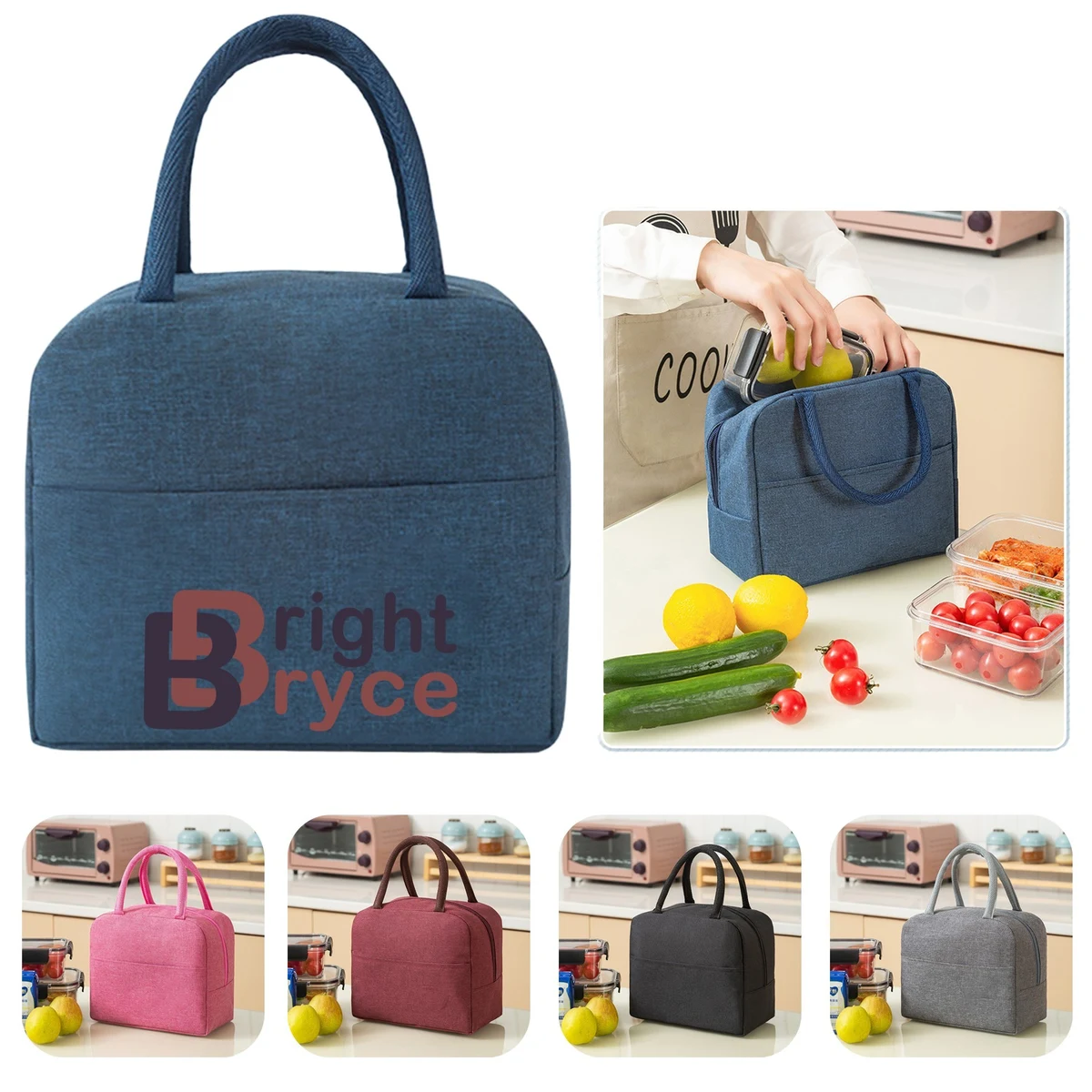 Cationic Fabric Insulated Grocery Bag Lunch Tote Bag 1