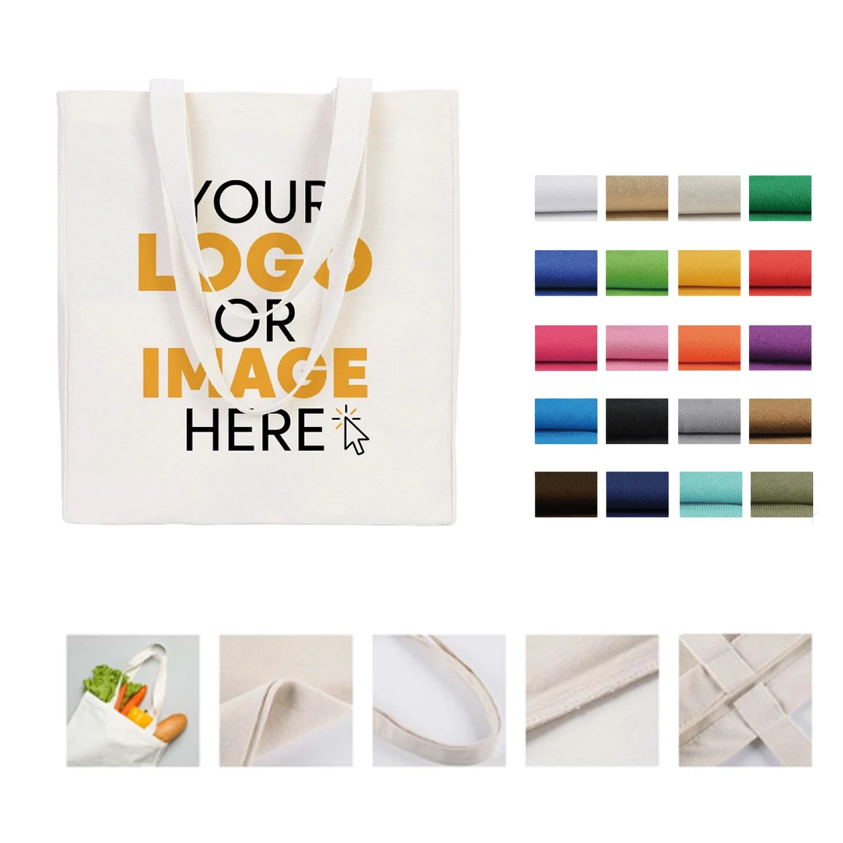 Convention Natural Canvas Tote Bags With Shoulder Strap, custom tote bag with logo imprint 1