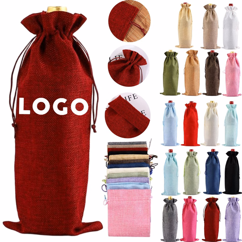 Linen Drawstring Wine Packaging Bag