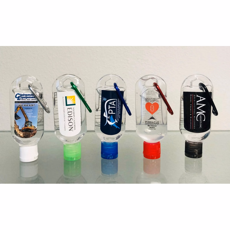 Custom labelled 1.8oz/54ml 75% Carabiner Hand Sanitizer