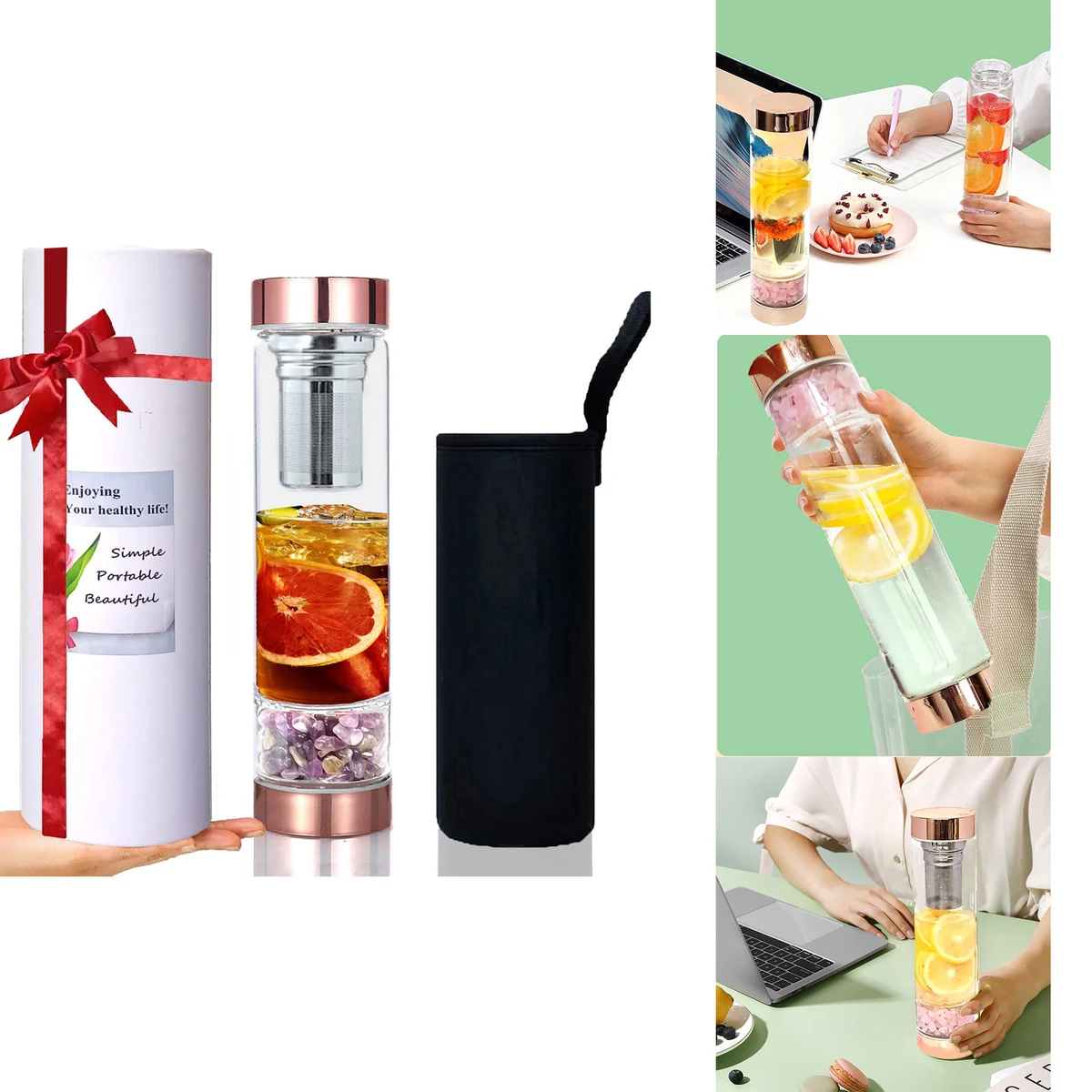 Crystal Glass Water Bottle - Tea Infuser Bottle with Tea Diffuser 1