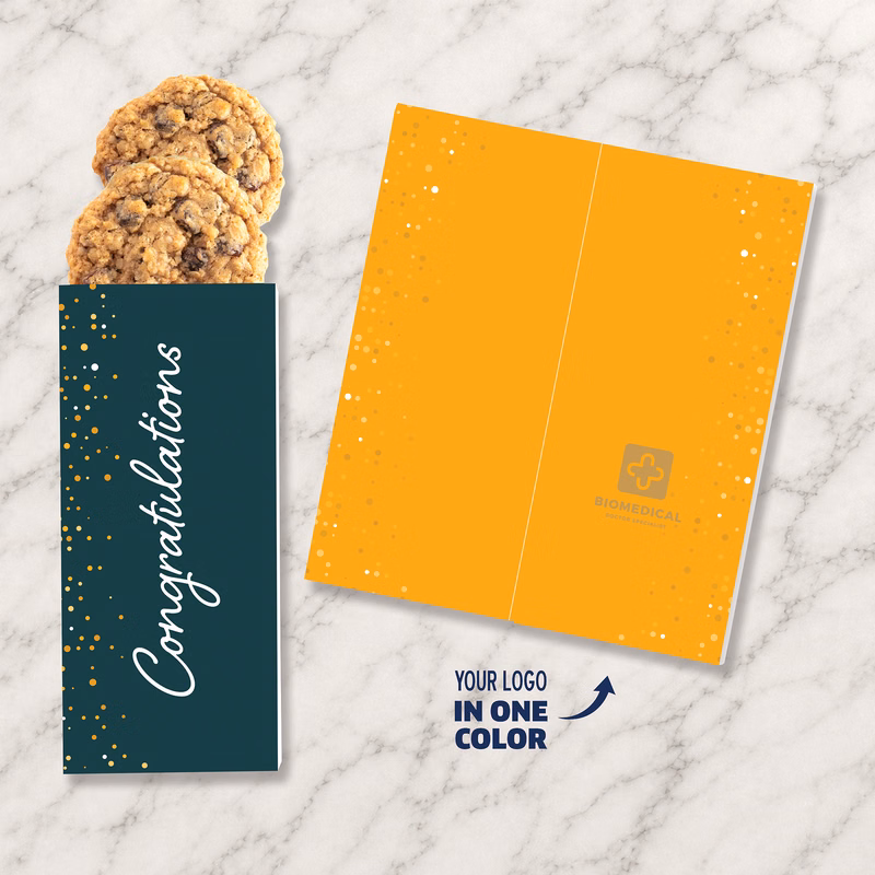 One Color Foil-Stamped Stock Congratulations Sweeter Cards with Oatmeal Raisin Cookies