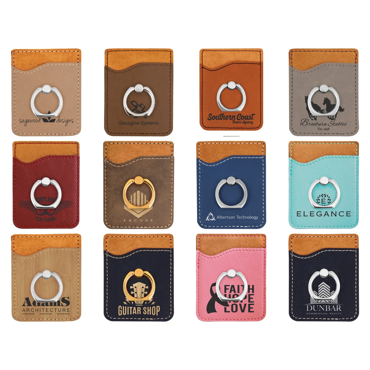 2.38" x 3.13" Laserable Leatherette Phone Wallet with Ring 1