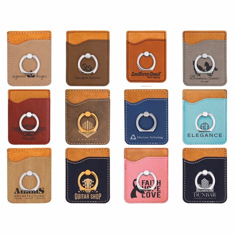 2.38" x 3.13" Laserable Leatherette Phone Wallet with Ring