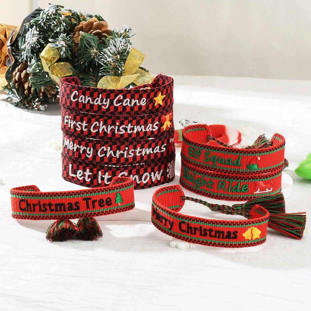 Christmas Themed Embroidered Woven Bracelet 1