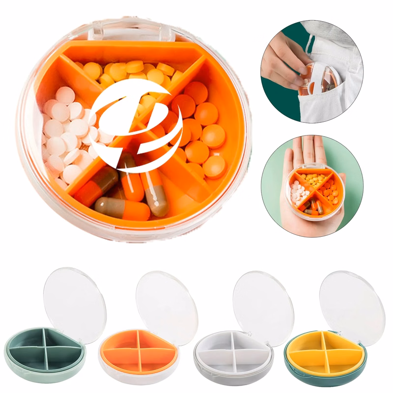 4 Compartments Travel Pill Organizer Portable Tablet Case