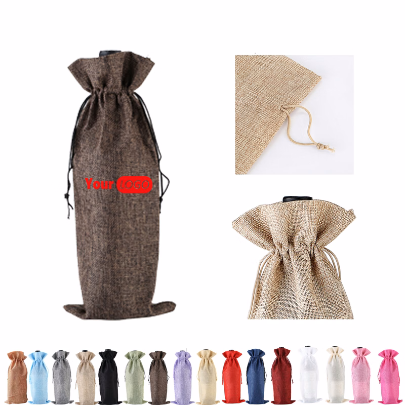 Faux Linen Wine Bottle Bag Multiple Color Option