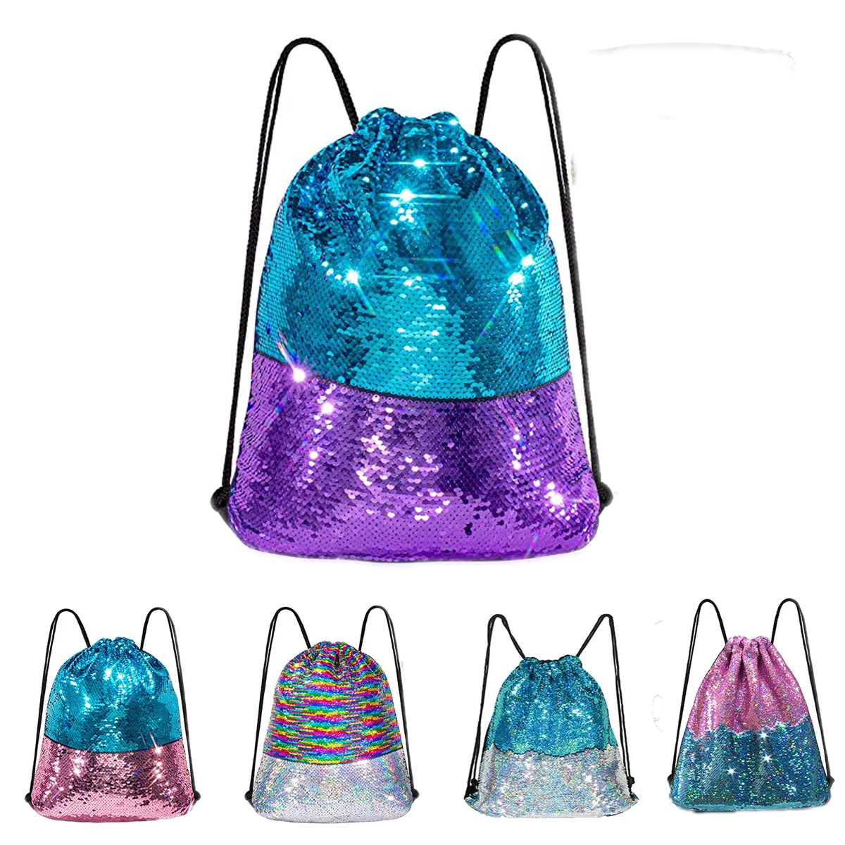 17.7 x 13.77 Inches Mermaid Reversible Sequin Drawstring Backpack 1
