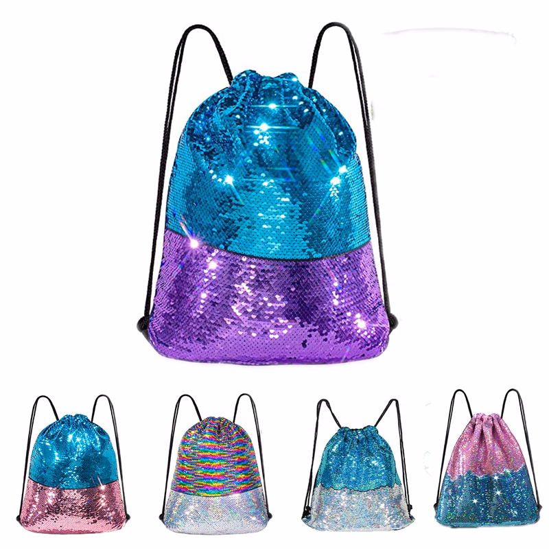 17.7 x 13.77 Inches Mermaid Reversible Sequin Drawstring Backpack