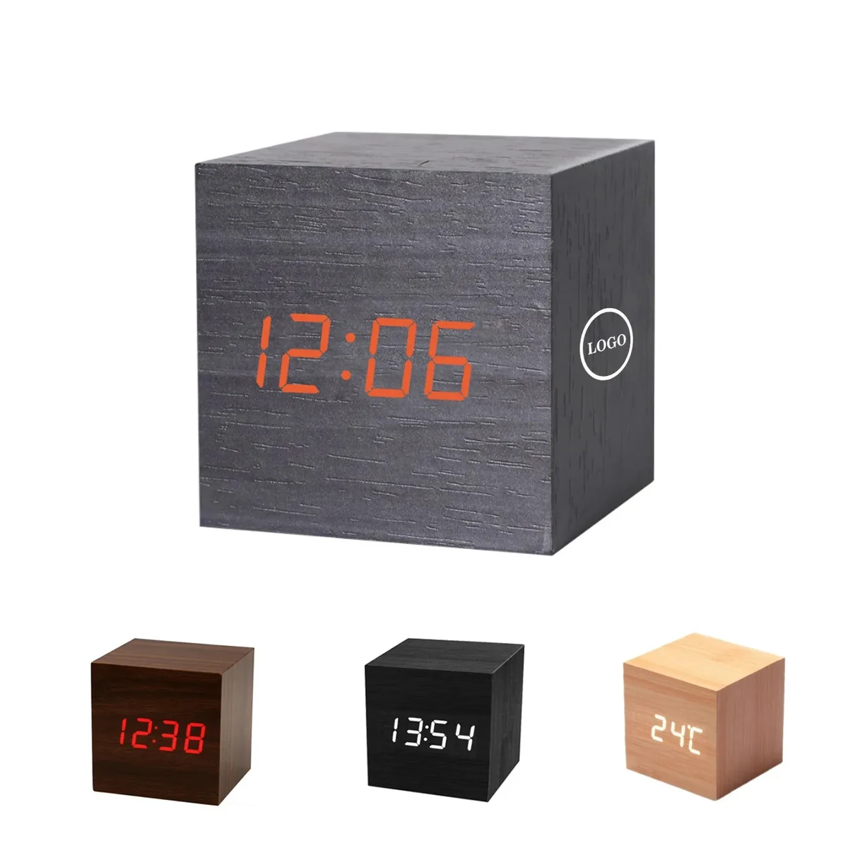 Bamboo Wood LED Cube Alarm Clock 1