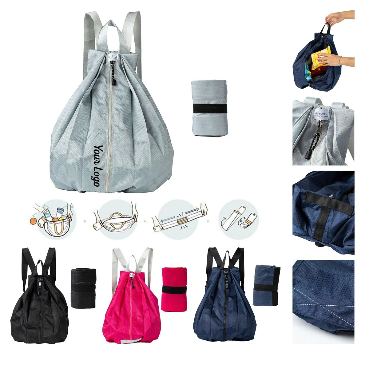 Foldable Nylon Roll-Up Backpack 1