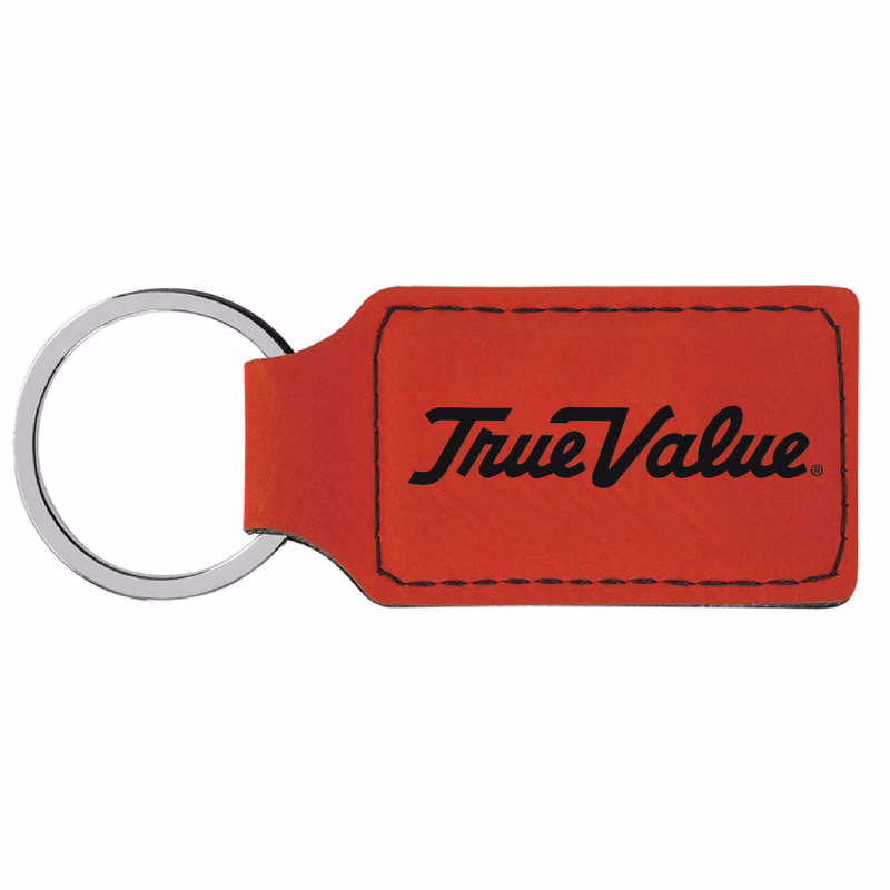 Red Leatherette Rectangle Keychain