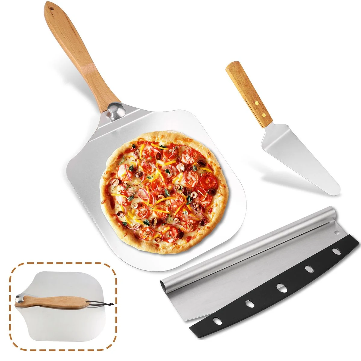 Aluminum Pizza Paddle with Wooden Handle 1