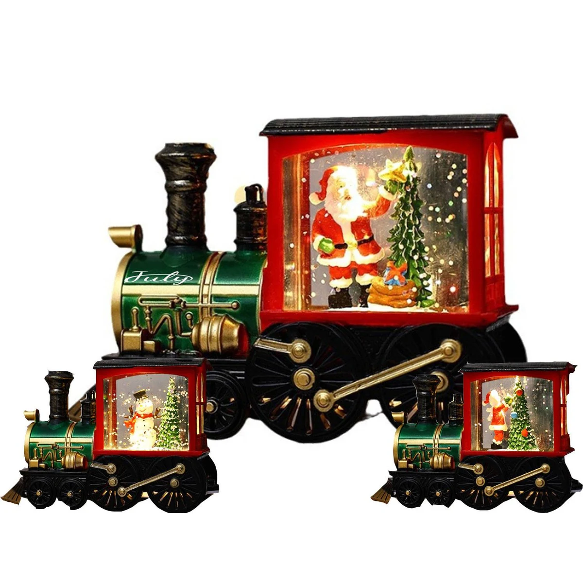 Christmas Trailer Santa Driving Bus Xmas Decoration LED Snow 1