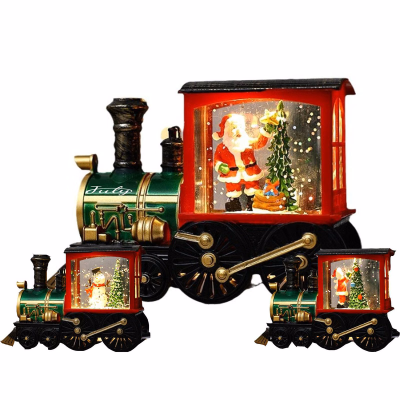 Christmas Trailer Santa Driving Bus Xmas Decoration LED Snow
