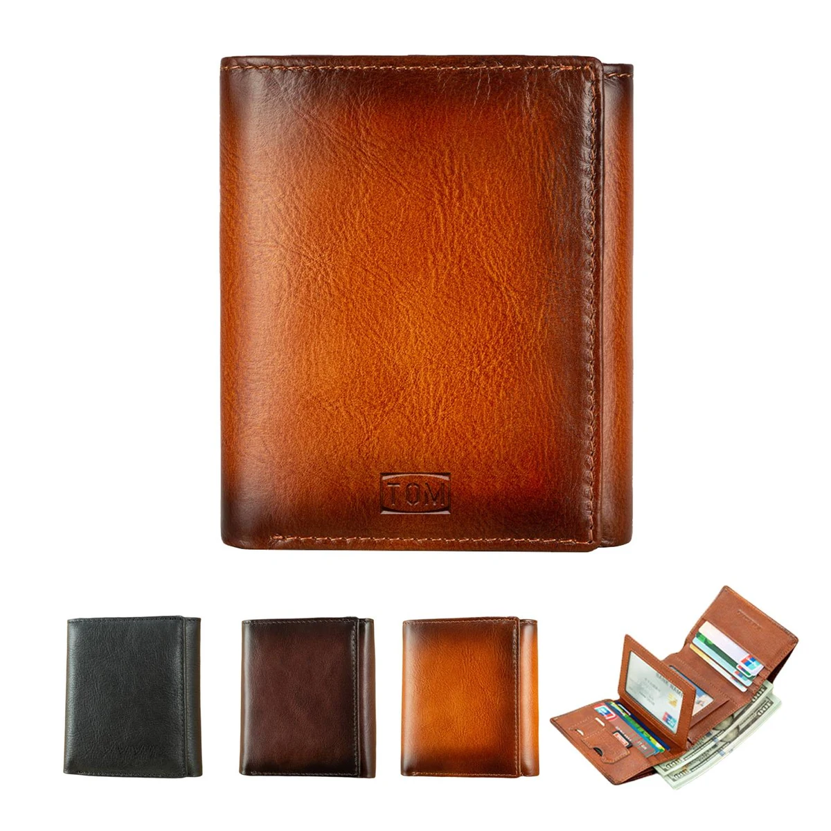 Top Layer Cowhide Retro Three Fold Men's Short Wallet Purse 1