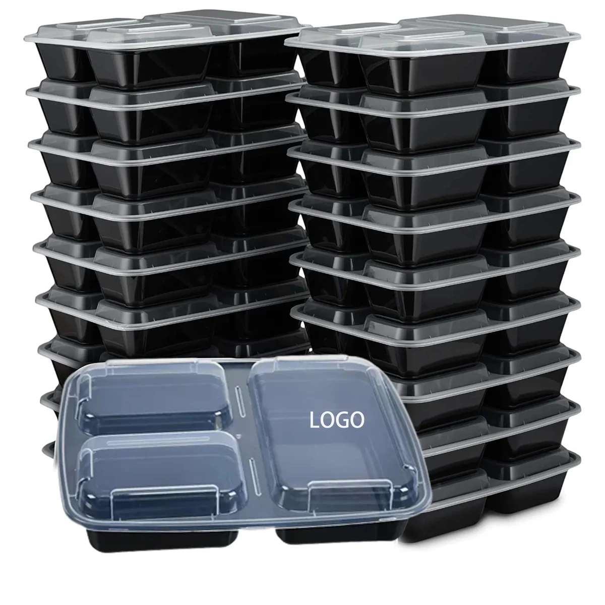 Plastic Three-Compartment Rectangular Bento Salad Lunch Box 1