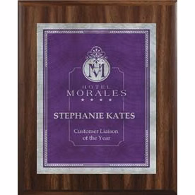 8" x 10" Classic Walnut Finish Plaque with a Purple/Silver Victory Sunray Plate