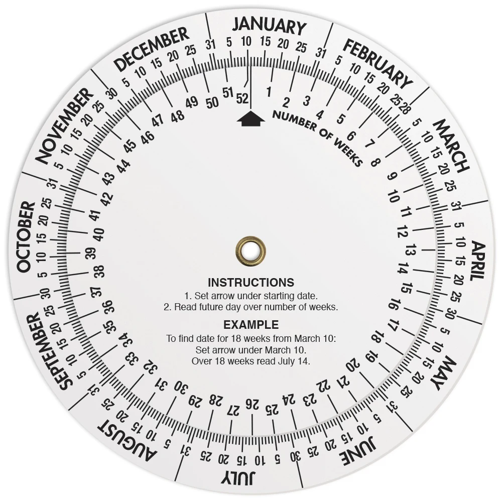 .020 White Plastic Date Finder Wheel Calculator (4.25" dia.), Full Colour 1