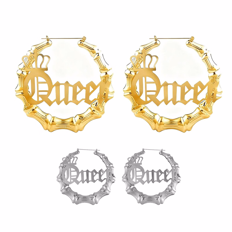 Custom Large Hollow Queen Letter Design Earrings