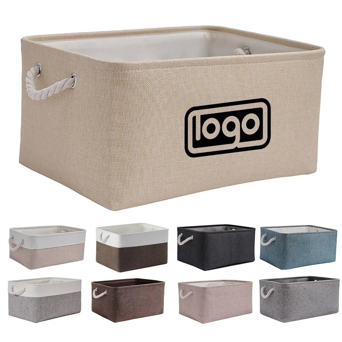 Durable Fabric Rectangular Storage Box with Rope Handles 1