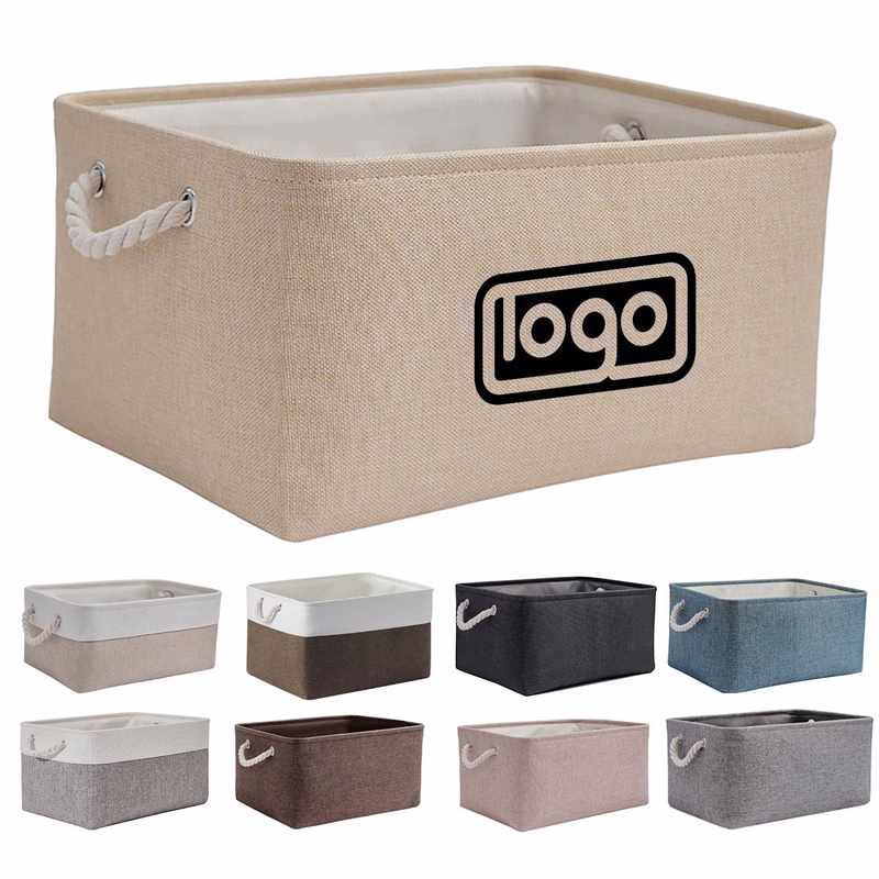 Durable Fabric Rectangular Storage Box with Rope Handles