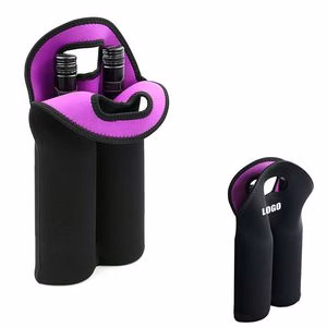 Neoprene Dual Color 2 Bottle Wine Bag With Cutout Handles