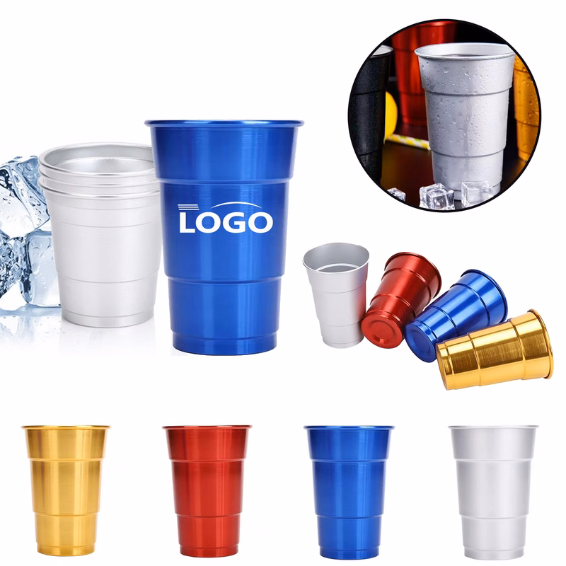 Reusable Metal Party Cup With Rolled Edge 16 Oz