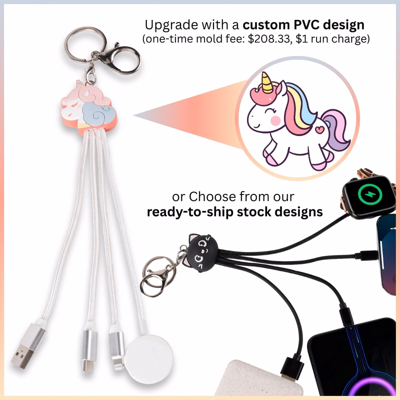 PVC Multi-Port Charging Cable with Apple Watch Wireless Charger - Stock & Custom PVC Options