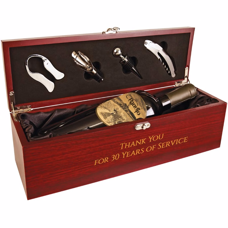 Rosewood Finish Single Wine Box with Tools & Black Lining
