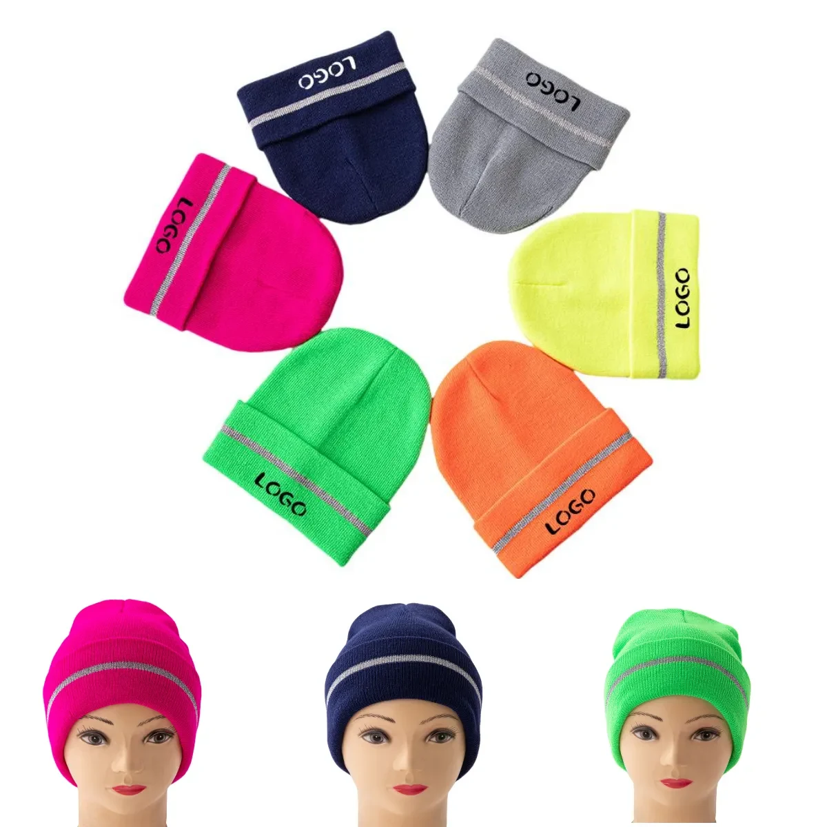 Reflective Stripe Beanie Hat Apparel 1